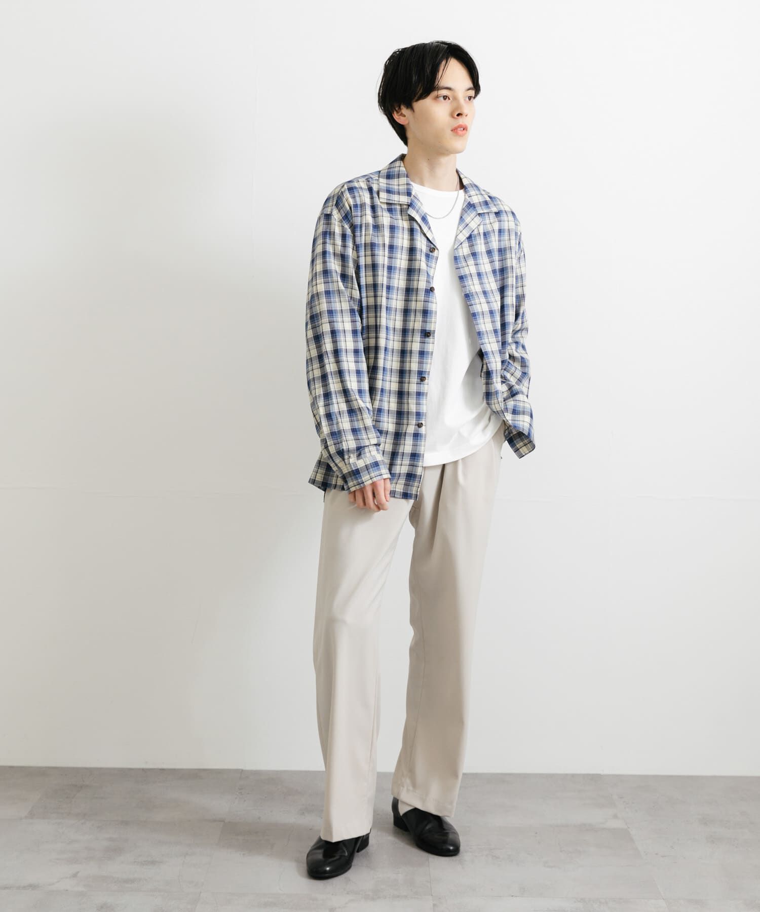 SENSE OF PLACE by URBAN RESEARCH「『ユニセックス』シアーチェックオープンカラーロングスリーブシャツ」|シャツ・ブラウス|