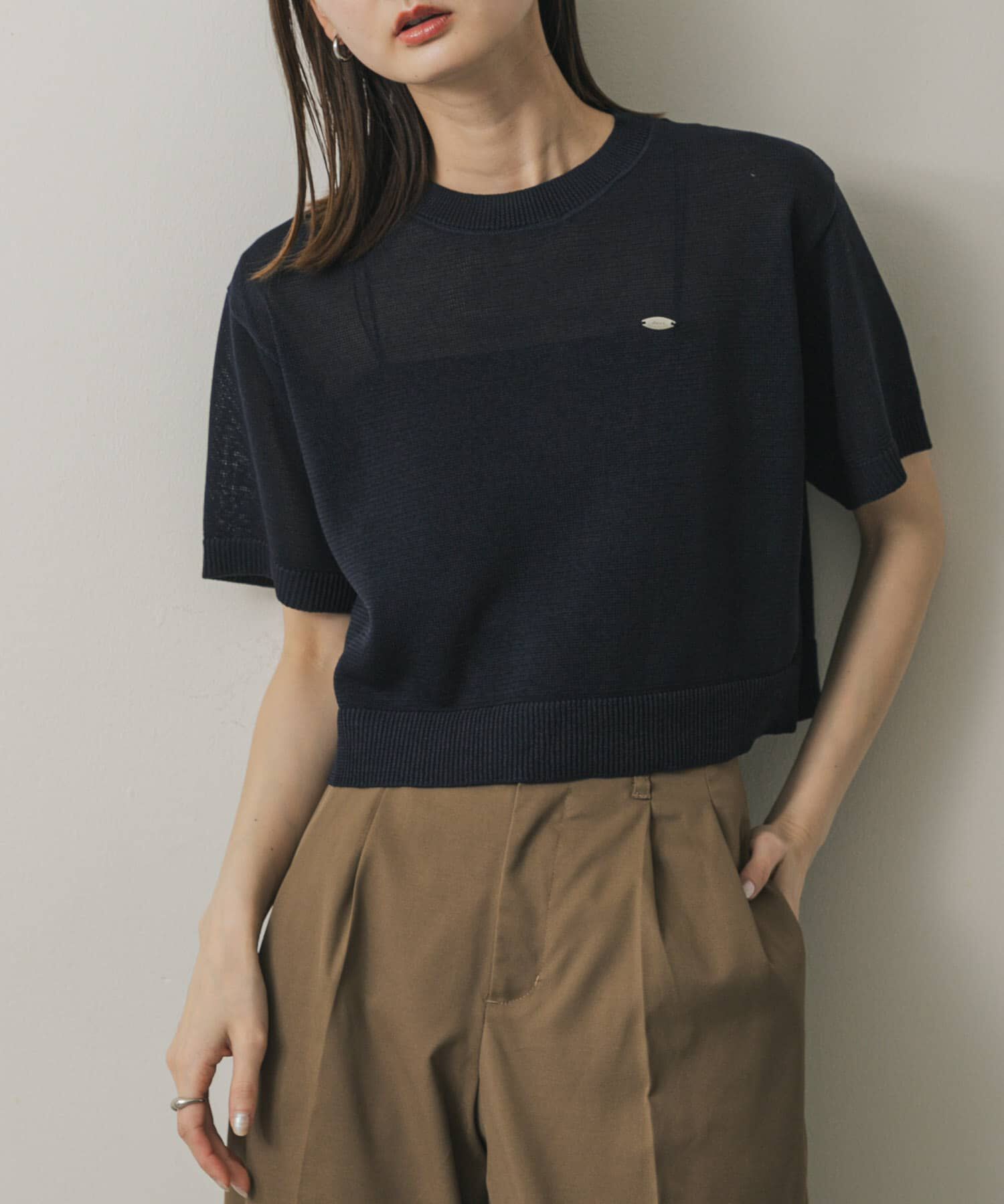 SENSE OF PLACE by URBAN RESEARCH「クルーネッククロップドセーター」|ニット・セーター|ネイビー