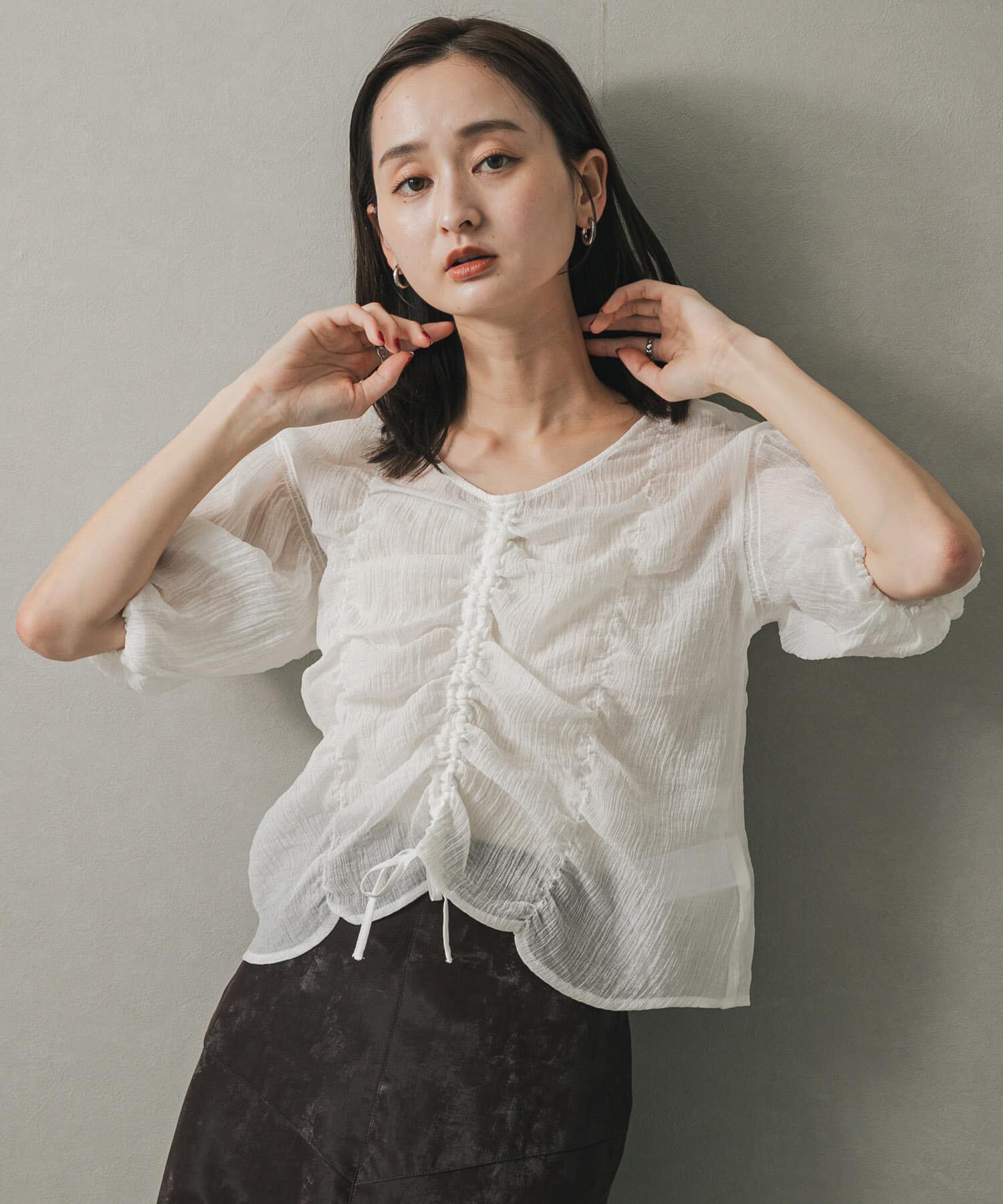 SENSE OF PLACE by URBAN RESEARCH「シャーリングブラウス(5分袖)」|シャツ・ブラウス|