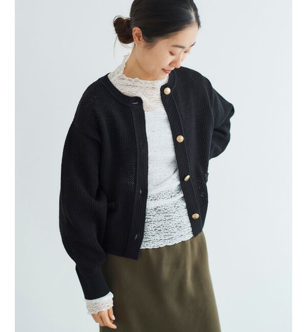 le.coeur blanc「《手洗い可能》柄アミニットカーディガン」|ニット・セーター|ブラック