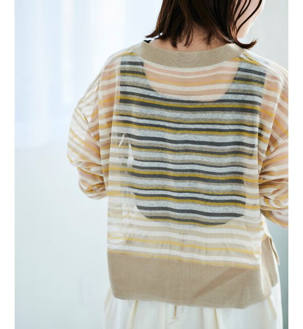 le.coeur blanc「《手洗い可能》マルチボーダーシアーカーディガン」|カーディガン|