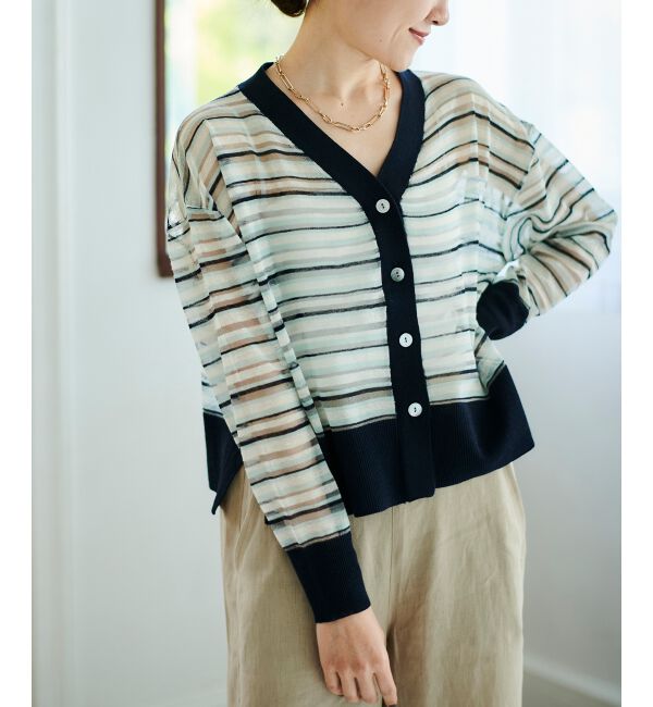 le.coeur blanc「《手洗い可能》マルチボーダーシアーカーディガン」|カーディガン|