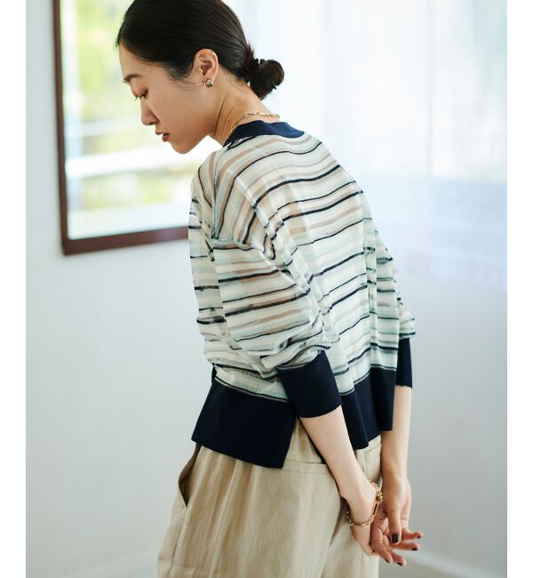 le.coeur blanc「《手洗い可能》マルチボーダーシアーカーディガン」|カーディガン|