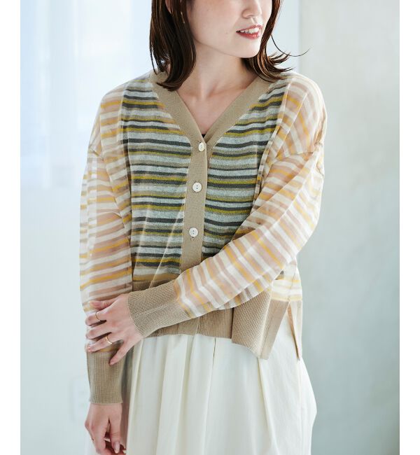 le.coeur blanc「《手洗い可能》マルチボーダーシアーカーディガン」|カーディガン|