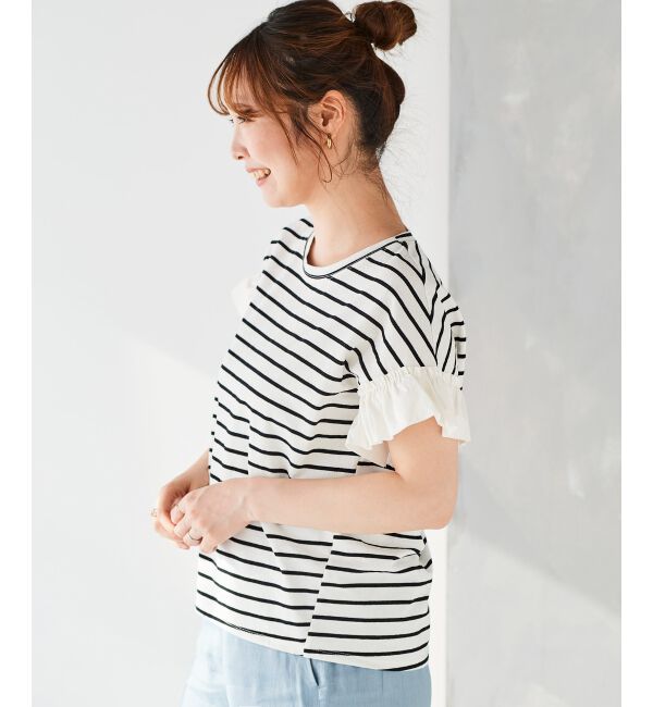  「《手洗い可能》フリルスリーブカットソー」|Tシャツ・カットソー|