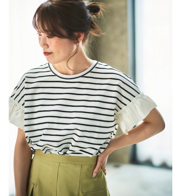  「《手洗い可能》フリルスリーブカットソー」|Tシャツ・カットソー|