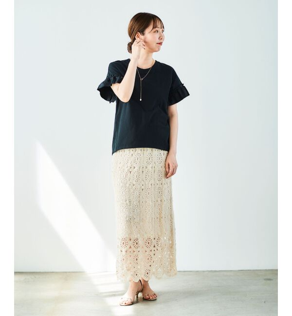  「《手洗い可能》フリルスリーブカットソー」|Tシャツ・カットソー|