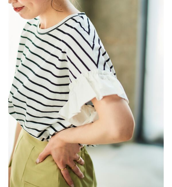  「《手洗い可能》フリルスリーブカットソー」|Tシャツ・カットソー|オフ／柄