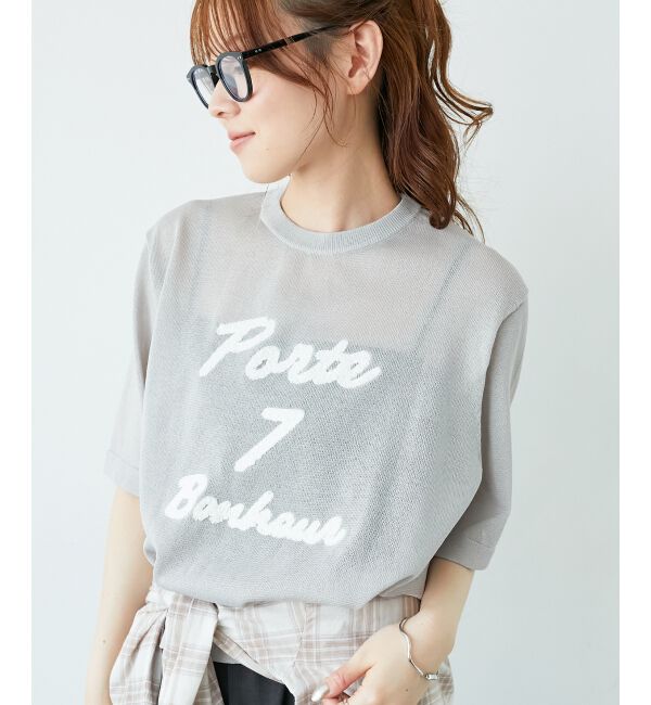  「《手洗い可能》シアー刺繍ハーフスリーブニット」|ニット・セーター|