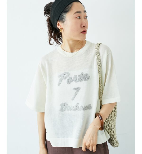  「《手洗い可能》シアー刺繍ハーフスリーブニット」|ニット・セーター|