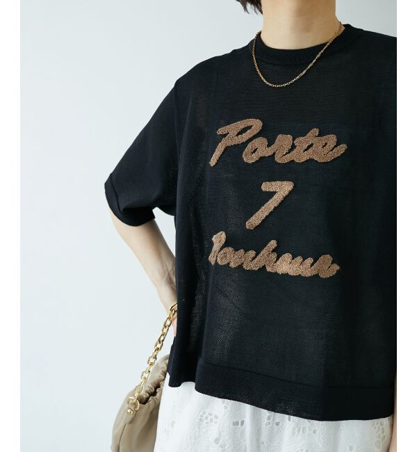  「《手洗い可能》シアー刺繍ハーフスリーブニット」|ニット・セーター|