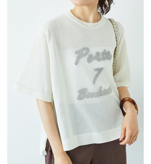  「《手洗い可能》シアー刺繍ハーフスリーブニット」|ニット・セーター|