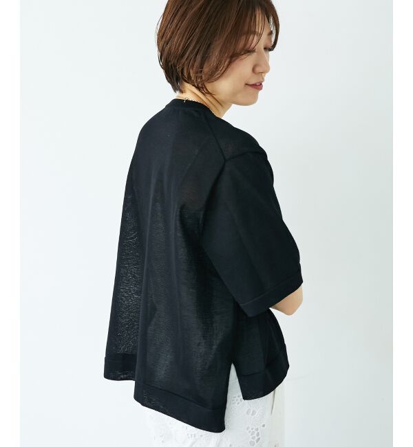  「《手洗い可能》シアー刺繍ハーフスリーブニット」|ニット・セーター|