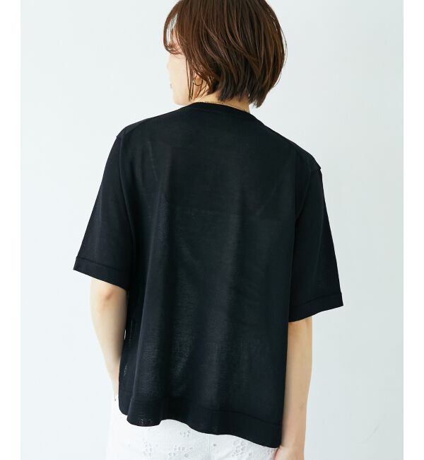  「《手洗い可能》シアー刺繍ハーフスリーブニット」|ニット・セーター|