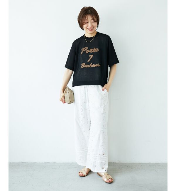  「《手洗い可能》シアー刺繍ハーフスリーブニット」|ニット・セーター|