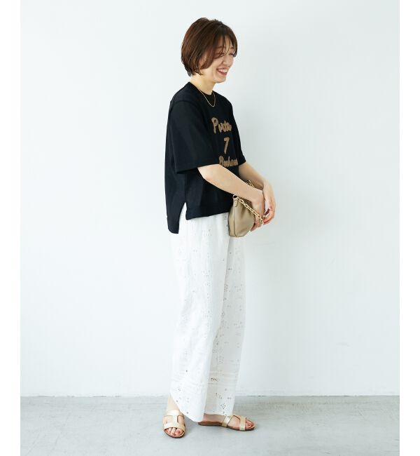  「《手洗い可能》シアー刺繍ハーフスリーブニット」|ニット・セーター|