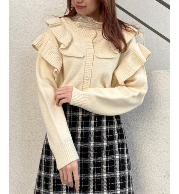 MAJESTICLEGON「ガーリーフリルカーディガン」|カーディガン|アイボリー