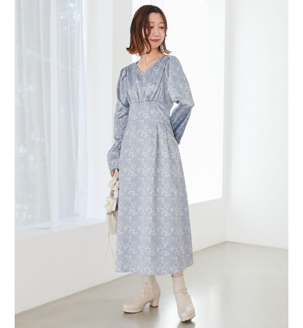  「パウダーサテンフラワーワンピース」|ワンピース|ブルー