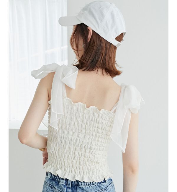 MAJESTICLEGON「カップ付肩リボンシャーリングキャミ」|キャミソール|