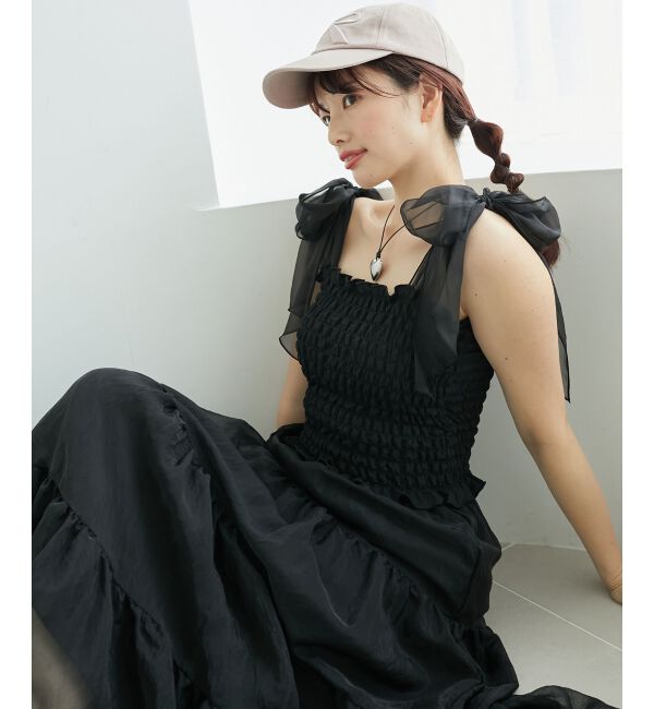 MAJESTICLEGON「カップ付肩リボンシャーリングキャミ」|キャミソール|