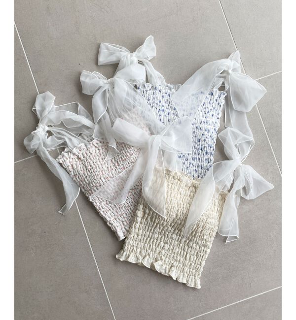 MAJESTICLEGON「カップ付肩リボンシャーリングキャミ」|キャミソール|