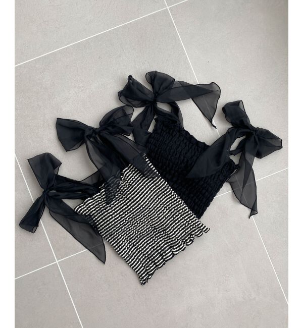 MAJESTICLEGON「カップ付肩リボンシャーリングキャミ」|キャミソール|