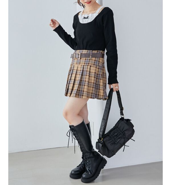 MAJESTICLEGON「フロントギャザーフリルトップス」|Tシャツ・カットソー|