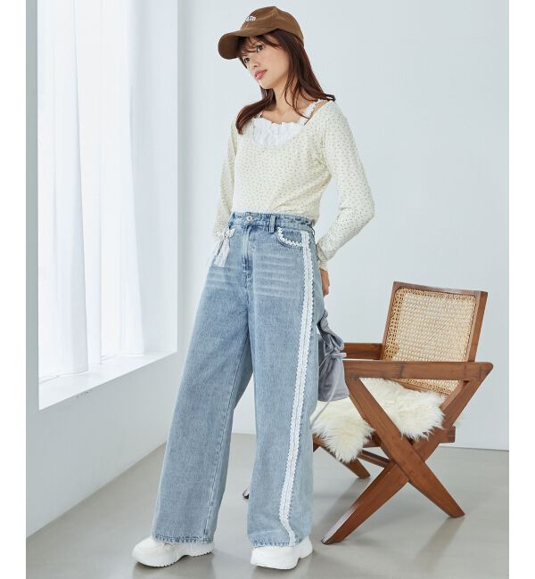 MAJESTICLEGON「フロントギャザーフリルトップス」|Tシャツ・カットソー|