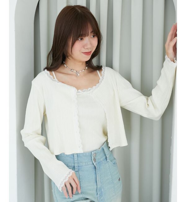  「レース使いキャミカーデセット」|カーディガン|