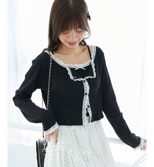  「レース使いキャミカーデセット」|カーディガン|