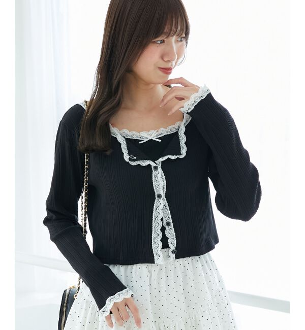  「レース使いキャミカーデセット」|カーディガン|ブラック
