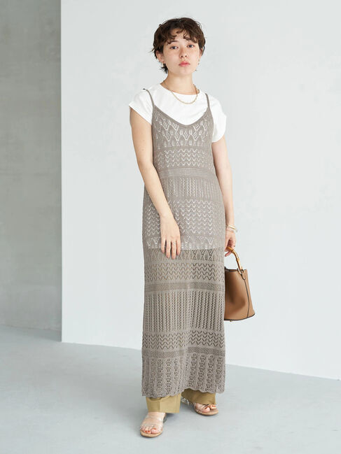 earth music&ecology「クロッシェ編キャミワンピース」|ワンピース|グレーベージュ