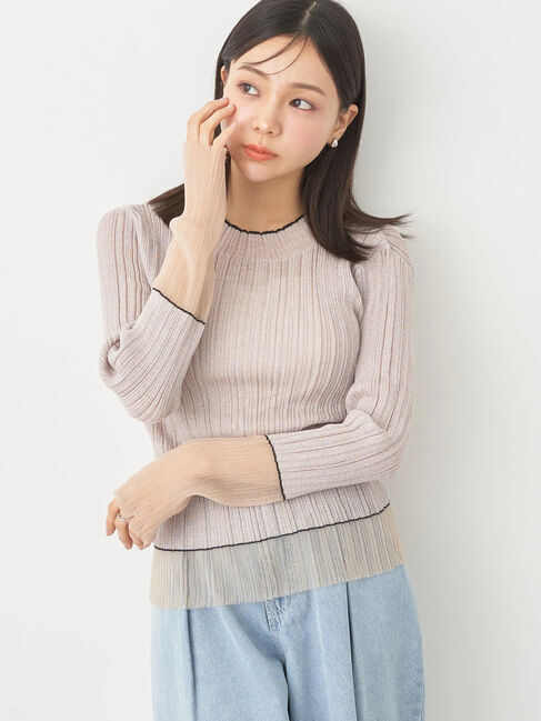 earth music&ecology「シアー配色リブプルオーバー」|Tシャツ・カットソー|Beige
