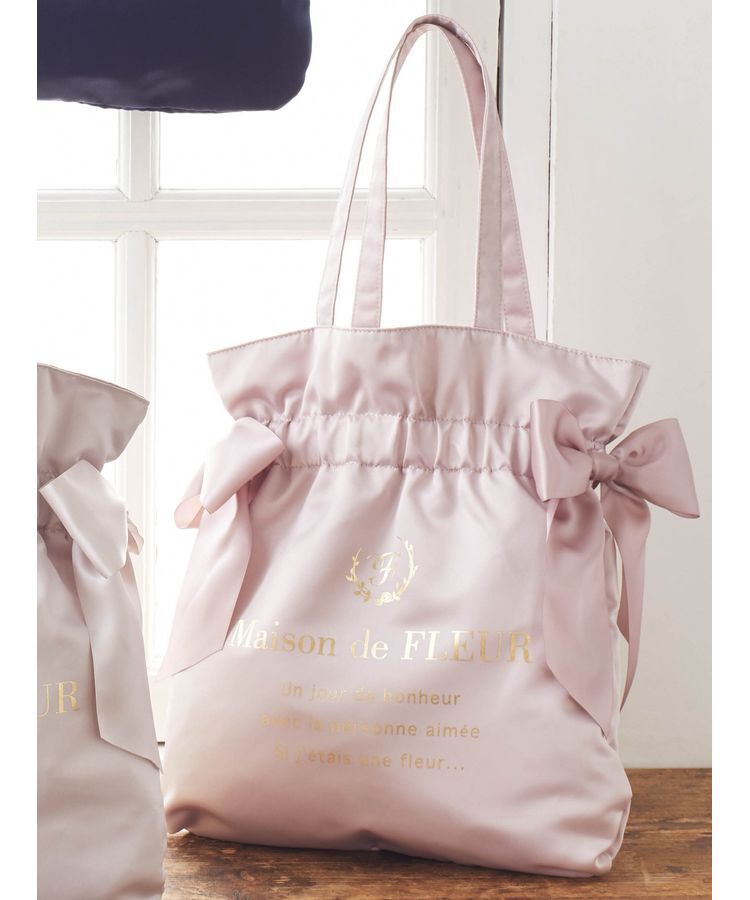 Maison de FLEUR「ダブルリボンギャザートートバッグ」|トートバッグ|ピンク