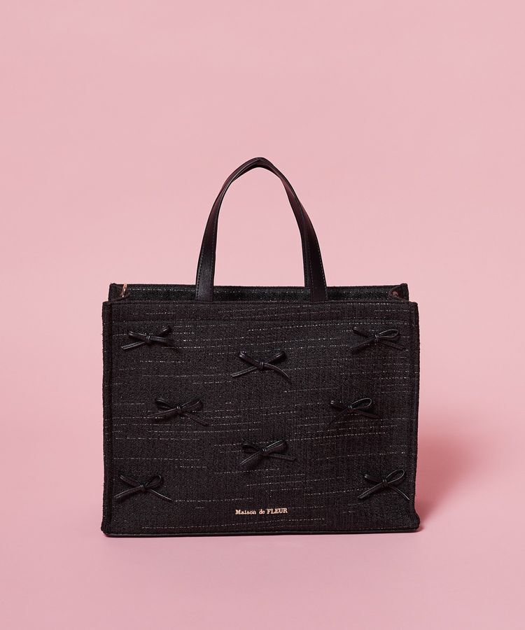 Maison de FLEUR「ナローリボンスクエアバッグ」|トートバッグ|ブラック
