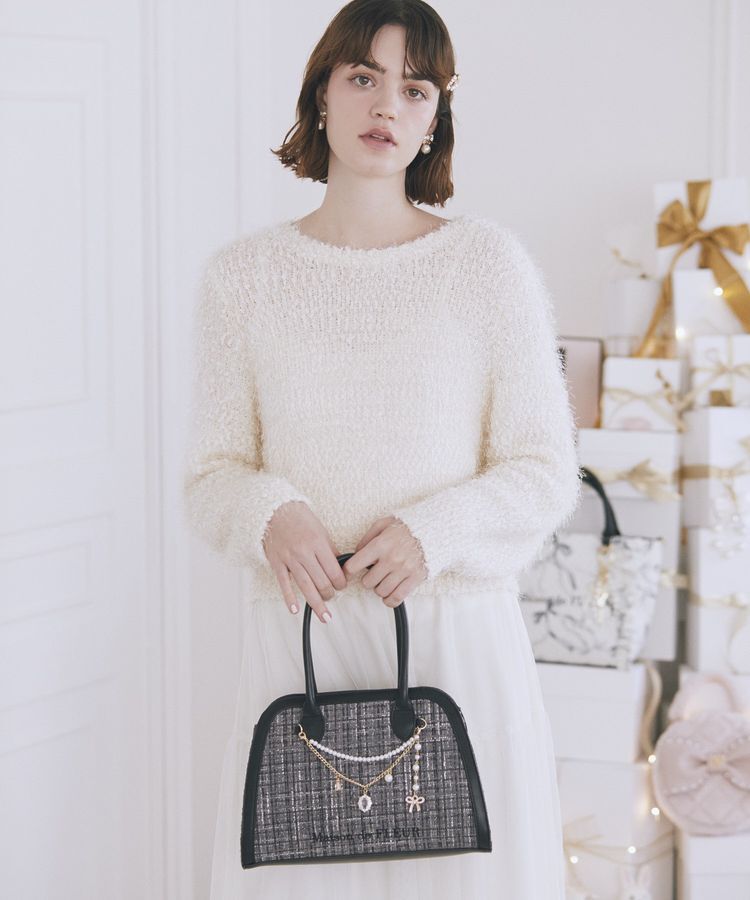 Maison de FLEUR「チャーム付きツイード2Wayバッグ」|ハンドバッグ|ブラック