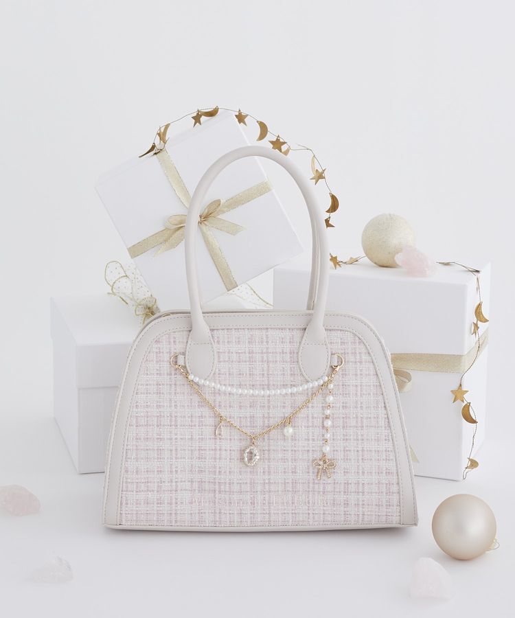 Maison de FLEUR「チャーム付きツイード2Wayバッグ」|ハンドバッグ|ライトピンク