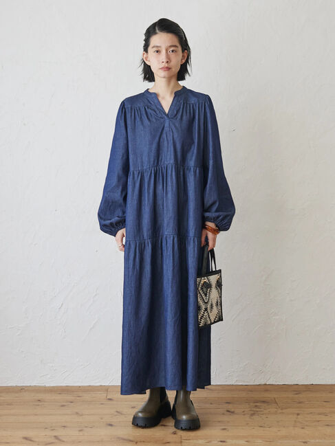  「ティアードデニムロングワンピース」|ワンピース|
