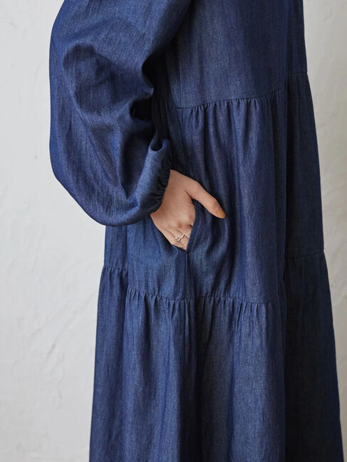  「ティアードデニムロングワンピース」|ワンピース|
