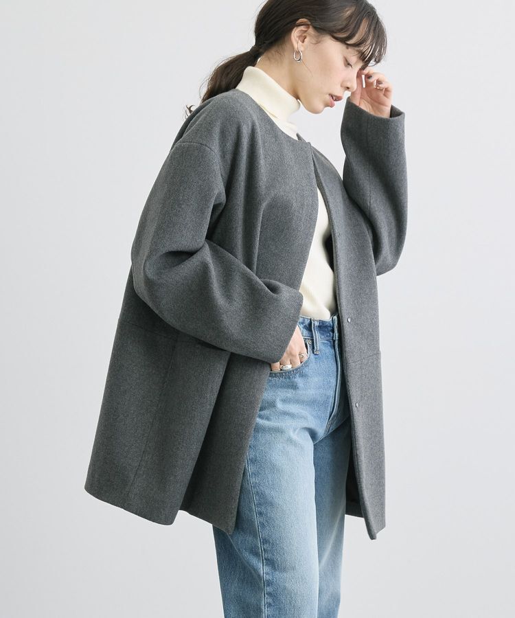 AMERICAN HOLIC「中空FIBERロングノーカラーコート【軽量アウター】」|ノーカラーコート|