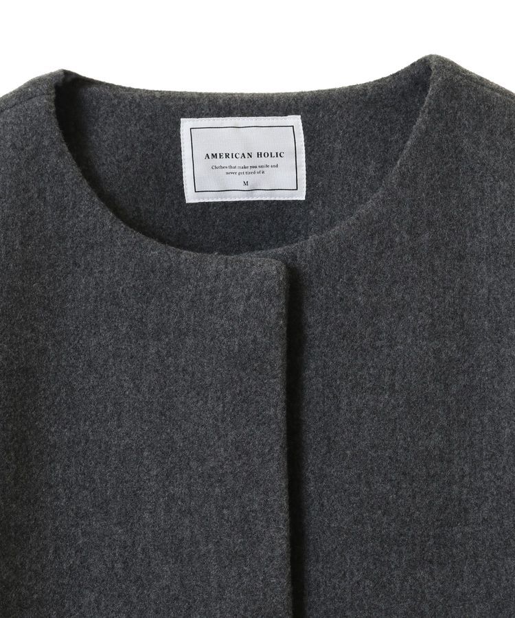 AMERICAN HOLIC「中空FIBERロングノーカラーコート【軽量アウター】」|ノーカラーコート|