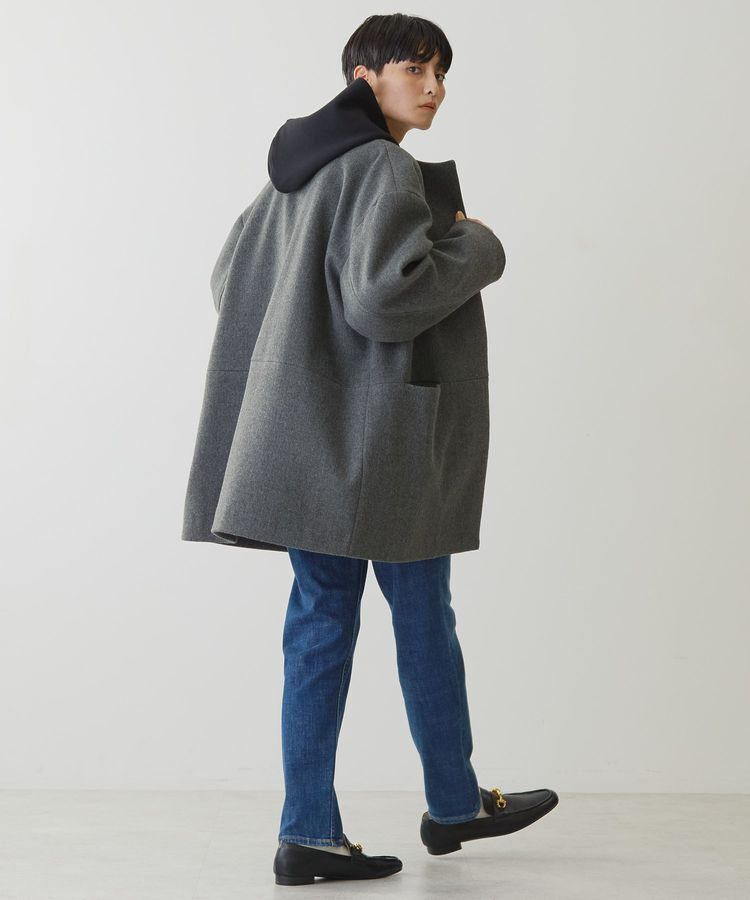 AMERICAN HOLIC「中空FIBERロングノーカラーコート【軽量アウター】」|ノーカラーコート|