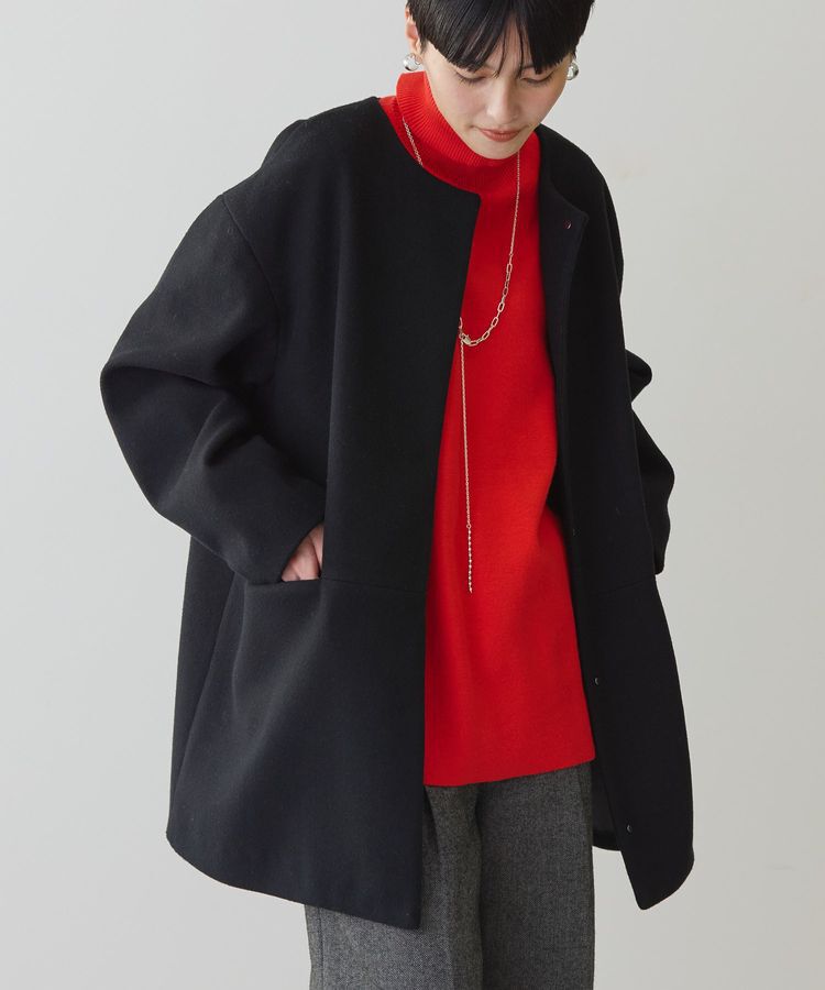 AMERICAN HOLIC「中空FIBERロングノーカラーコート【軽量アウター】」|ノーカラーコート|