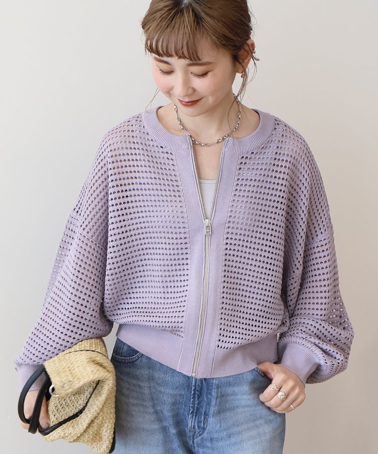 AMERICAN HOLIC「ジップアップメッシュニットカーディガン」|カーディガン|