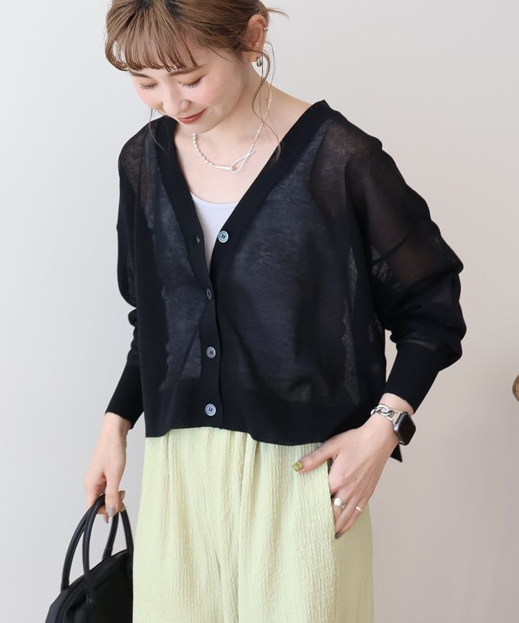 AMERICAN HOLIC「ウォッシャブルショート丈シアーカーディガン」|カーディガン|Black