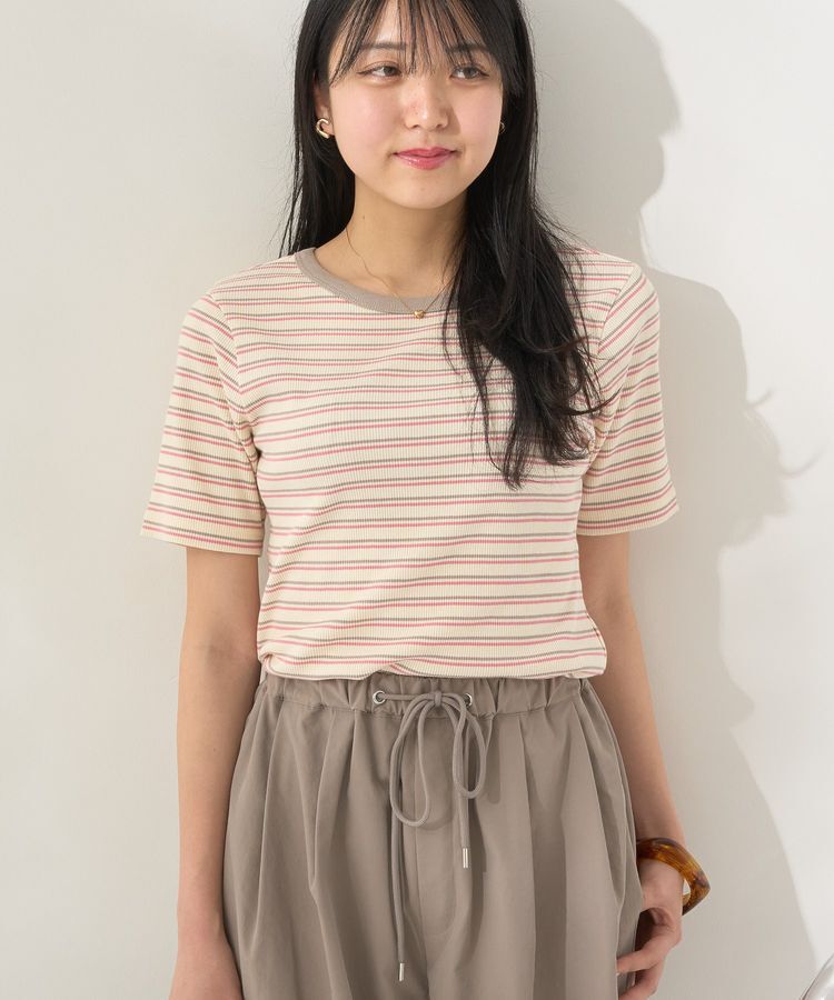 AMERICAN HOLIC「リブ5分袖トップス」|Tシャツ・カットソー|Pink