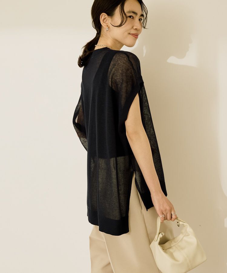 AMERICAN HOLIC「ウォッシャブルシアーニットフレンチスリーブトップス」|ニット・セーター|