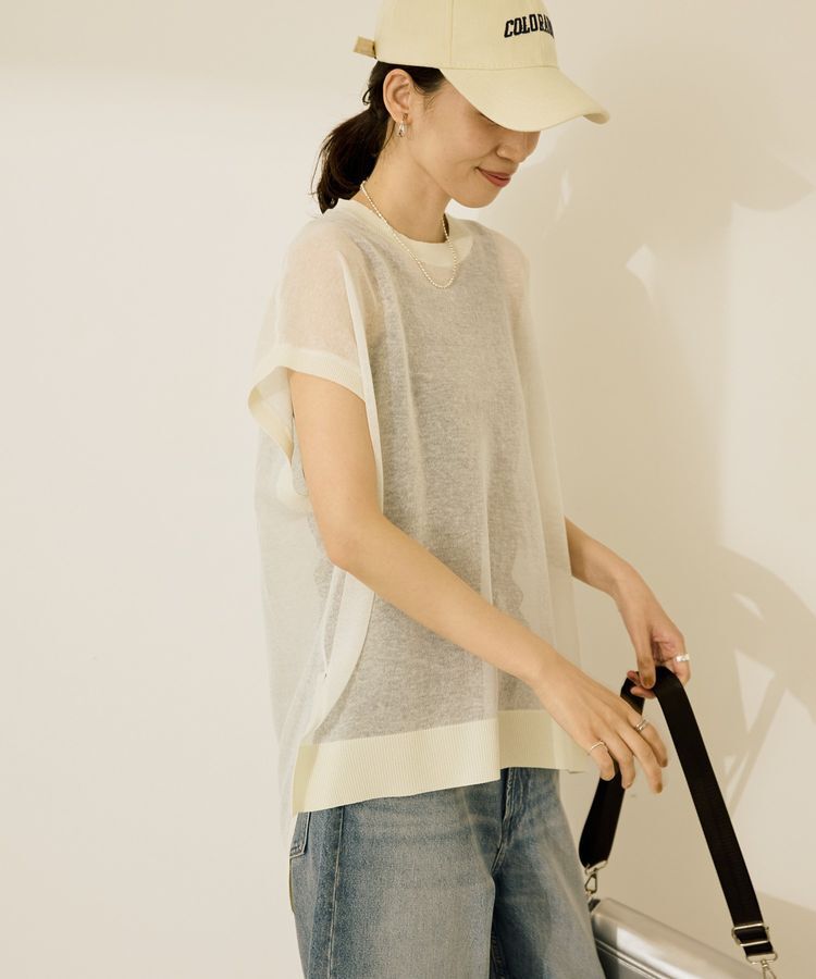 AMERICAN HOLIC「ウォッシャブルシアーニットフレンチスリーブトップス」|ニット・セーター|