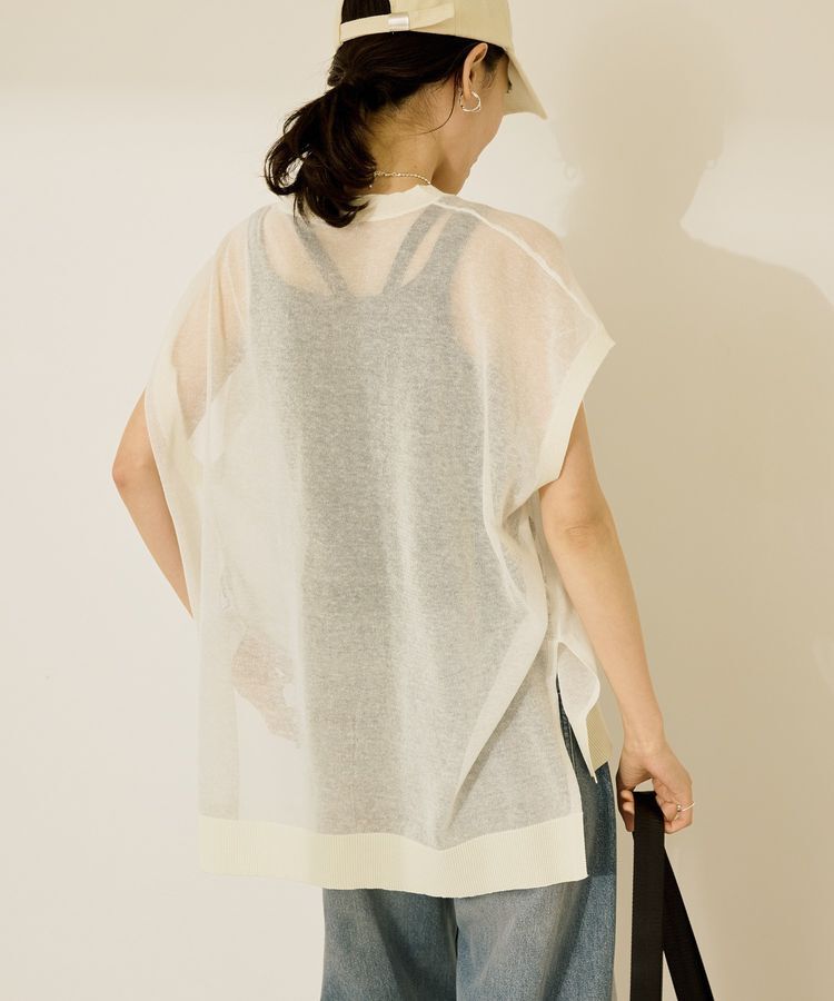 AMERICAN HOLIC「ウォッシャブルシアーニットフレンチスリーブトップス」|ニット・セーター|