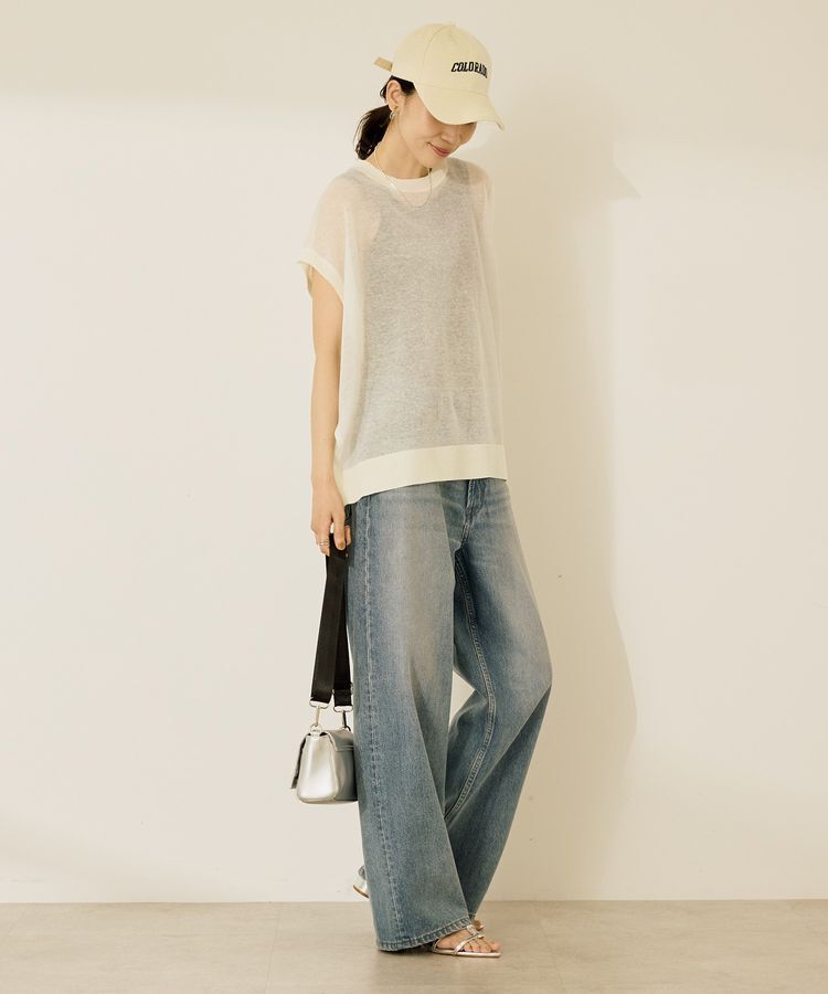 AMERICAN HOLIC「ウォッシャブルシアーニットフレンチスリーブトップス」|ニット・セーター|